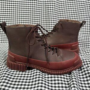 Camper Pix Burgundy Red Brown Lace Up Leather Chunky Boots EU Size 37 / US 7